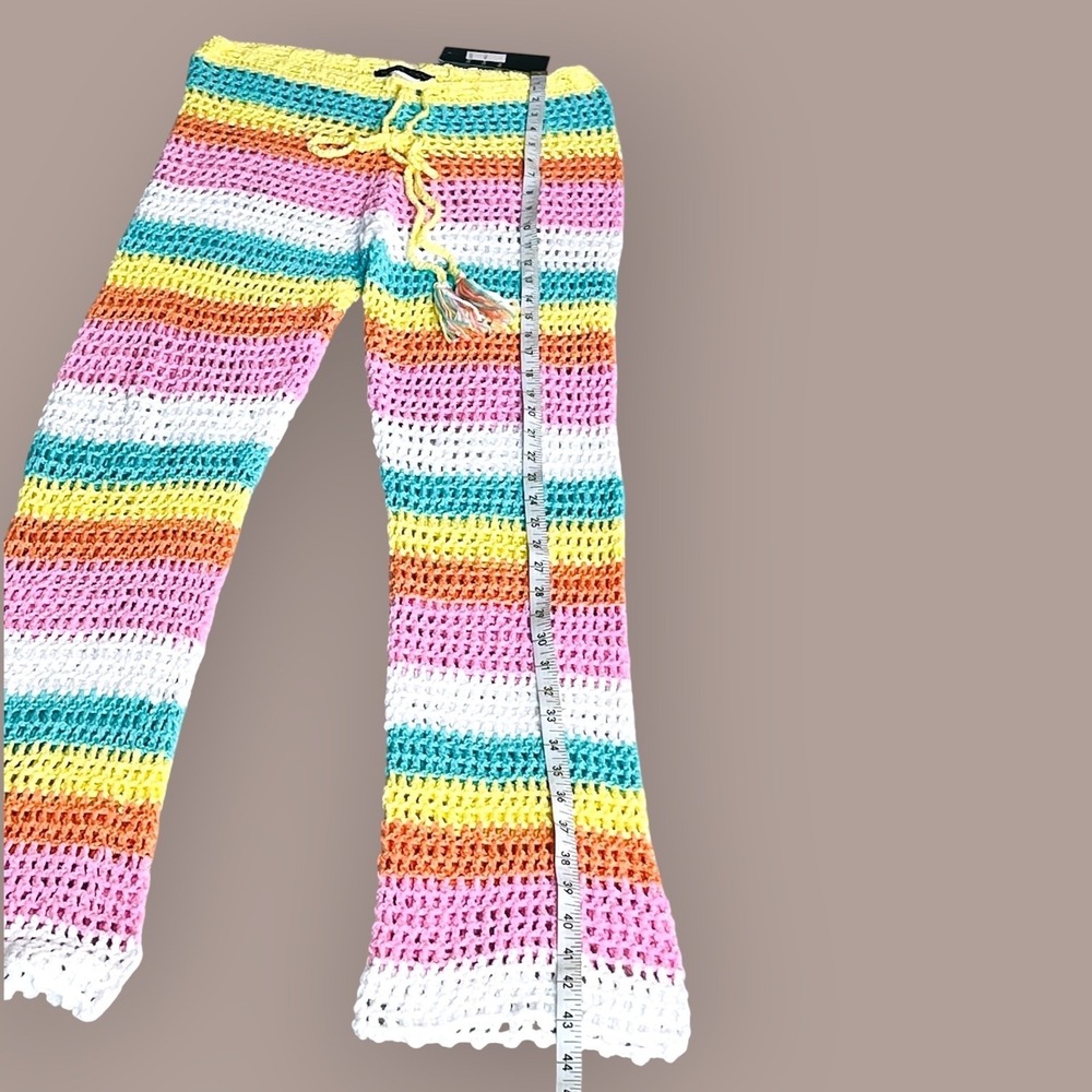 Hot & Delicious Crochet Rainbow Halter Top + Flare Pants Set L Festival Y2K - Picture 4 of 9